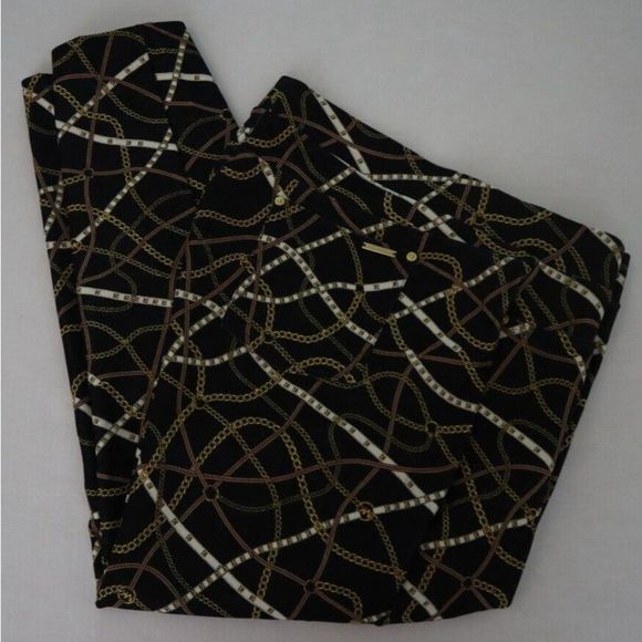 Michael Kors Women's Sz 3X Black/Bone Gold Chain Logo Print Stretch Leggings $78 - Picture 11 of 13
